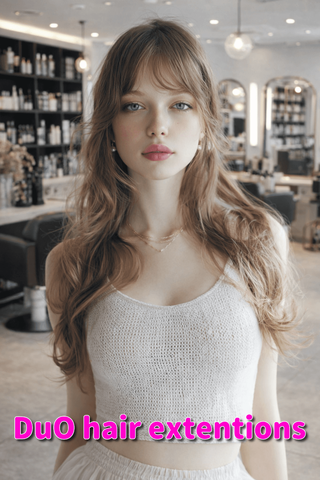 店内でロングヘアを見せるお客様