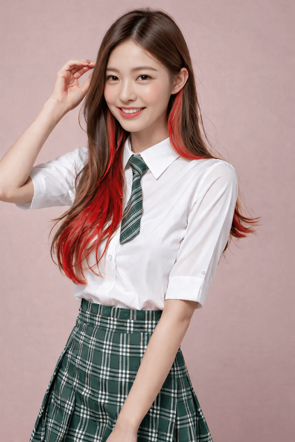 レッドメッシュのロングヘアのお客様