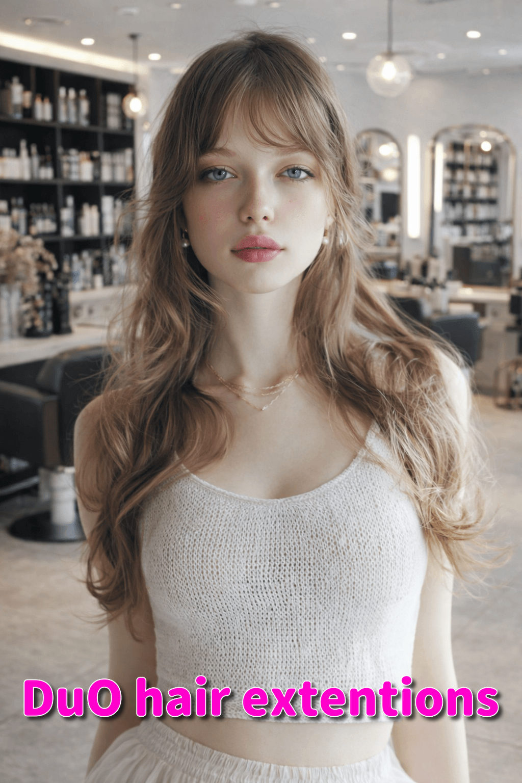 店内でロングヘアを見せるお客様