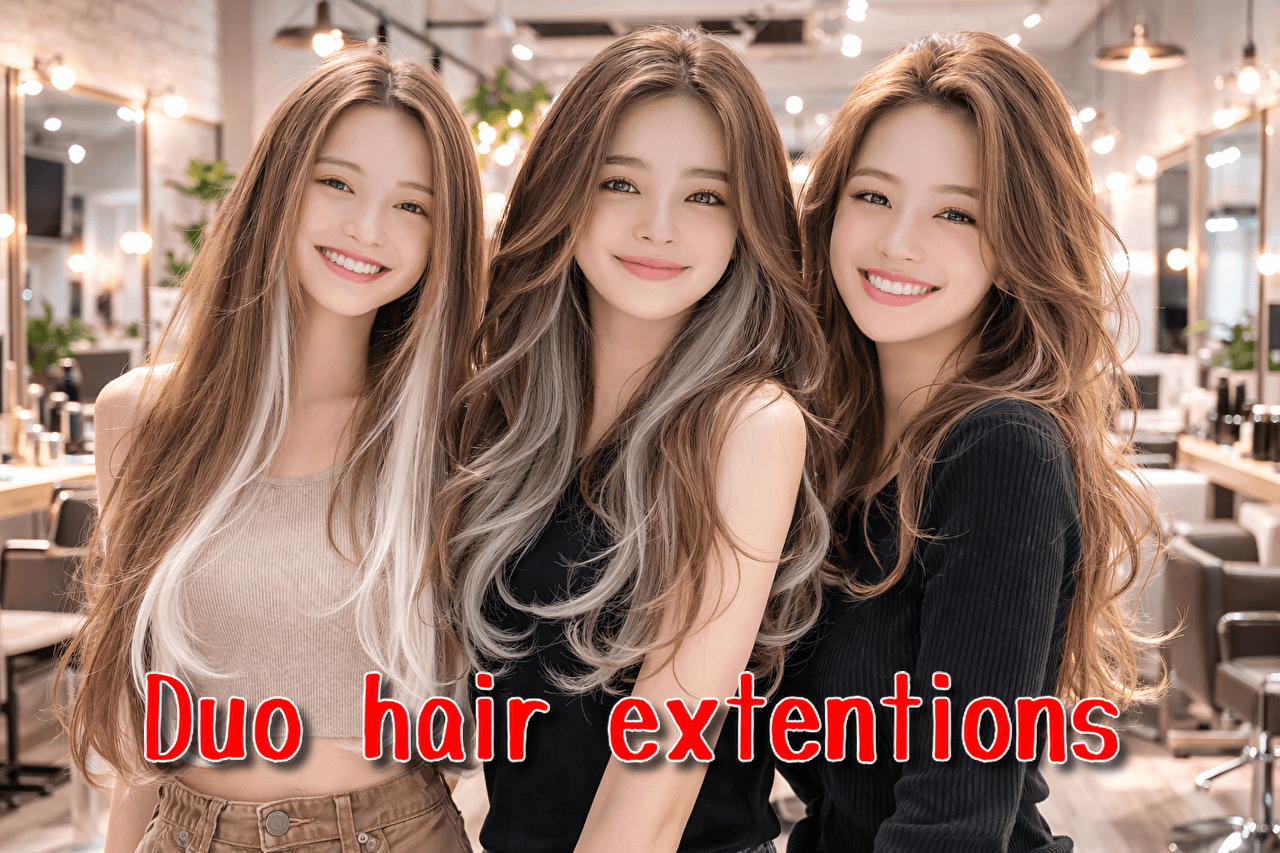 ハイライト付きロングヘアの3人のお客様
