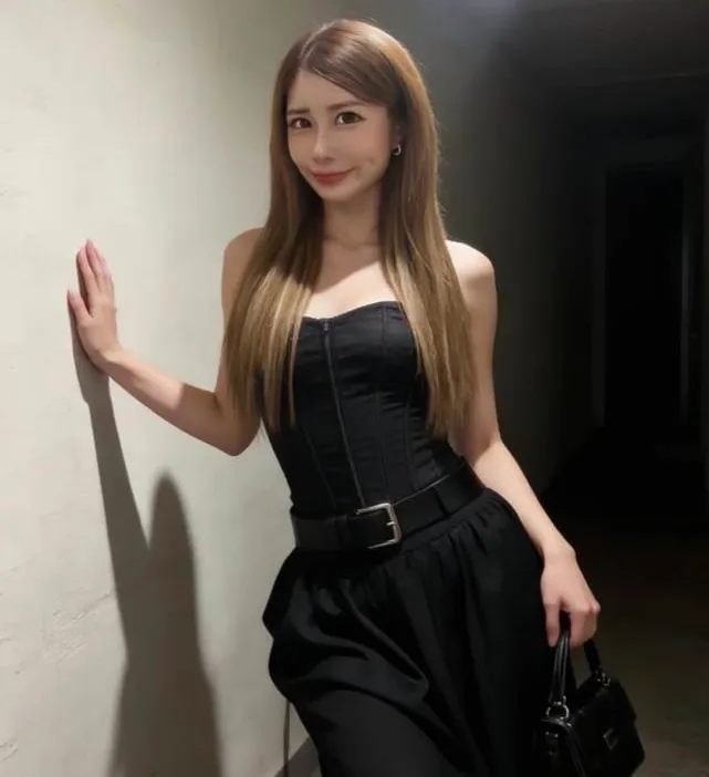 黒のドレス姿でストレートロングを見せるお客様